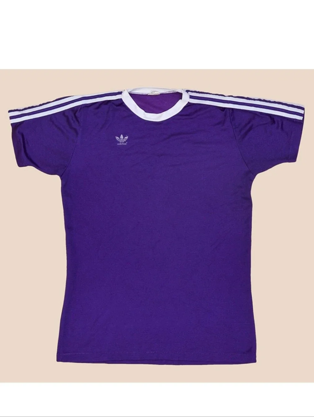 adidas Vintage Style Purple Short Sleeve Trefoil Tee with White Stripes NWT XS